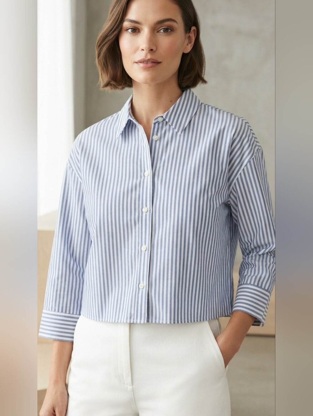 Everlane The  PJ Top in Blue Stripe 100% Cotton Nwt